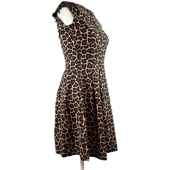 MICHAEL KORS Fit Flair Dress Women’s Sz 0 Cheetah Leopard Animal Print Jacquard - Picture 2 of 16